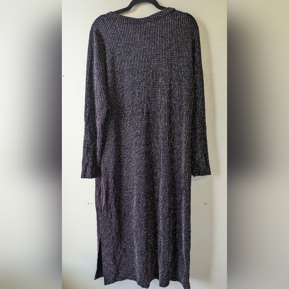 LOFT Shimmer Black Metallic Midi Dress, Long Sleeve, Size XL - Picture 10 of 11